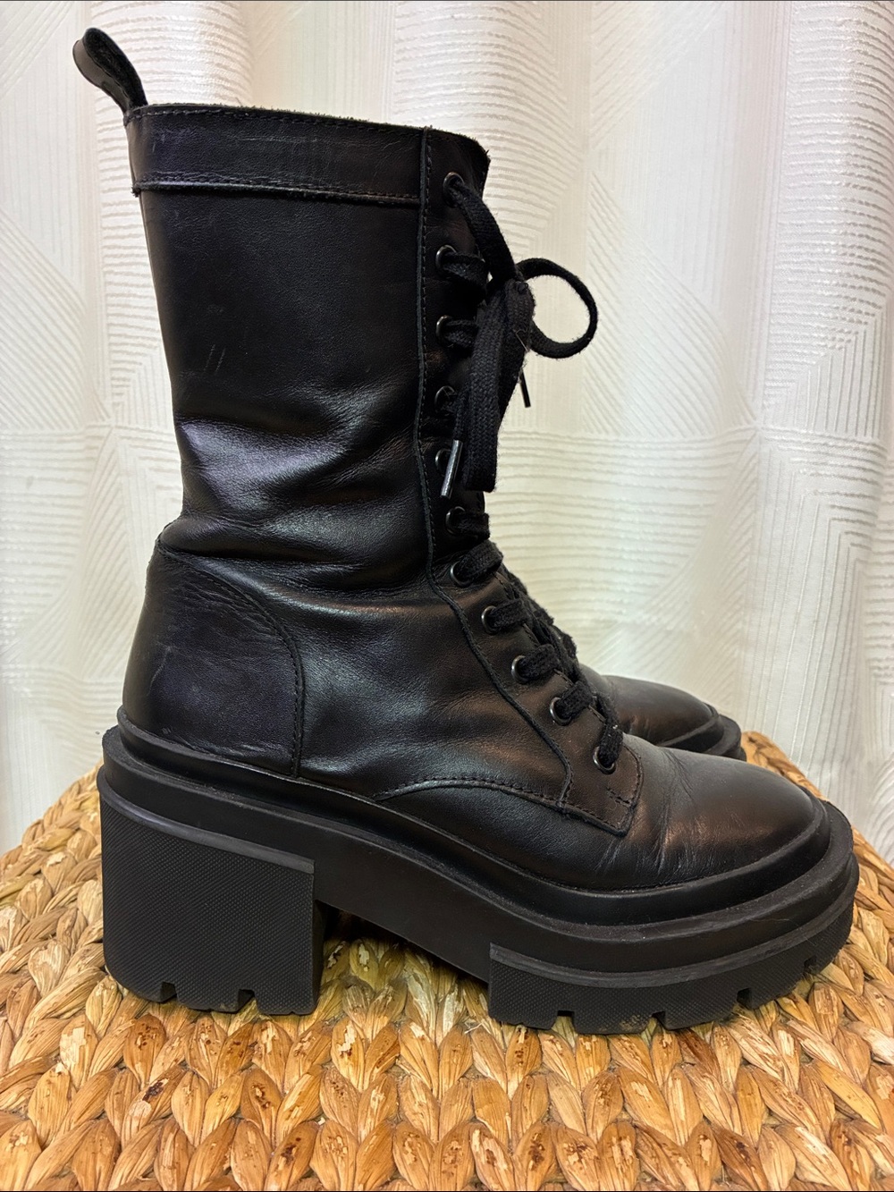 Steve Madden Black Lace-Up Platform Combat Boots